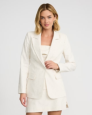 Linen-Blend Striped Long Slim Blazer