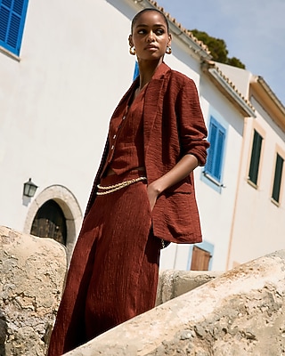 Textured Plisse Open Front Blazer