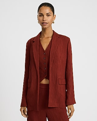 Textured Plisse Open Front Blazer