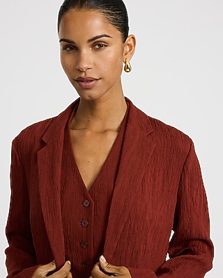 Textured Plisse Open Front Blazer
