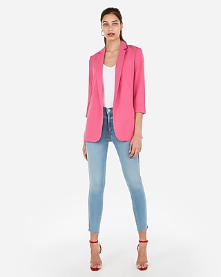 Rolled Sleeve Notch Collar Boyfriend Blazer