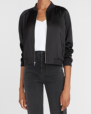 navy satin jacket ladies