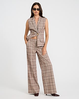 Plaid Notch Lapel Double Breasted Blazer Vest