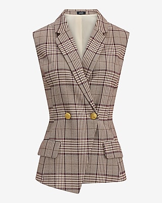 Plaid Notch Lapel Double Breasted Blazer Vest