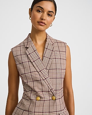 Plaid Notch Lapel Double Breasted Blazer Vest