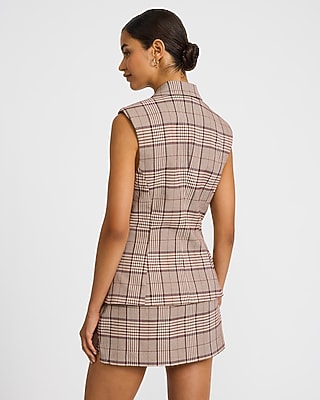 Plaid Notch Lapel Double Breasted Blazer Vest