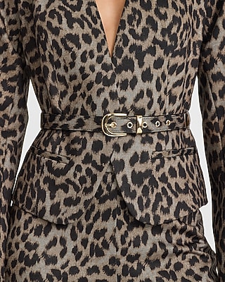 Leopard Collarless Belted Blazer Signature Ponte