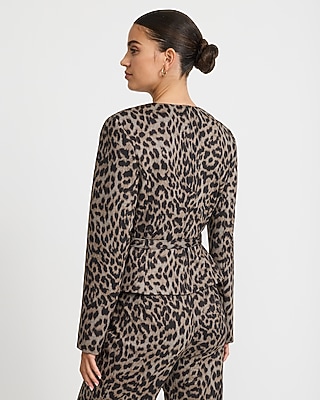 Leopard Collarless Belted Blazer Signature Ponte
