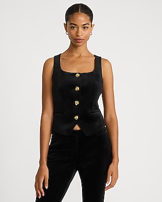 Velvet Square Neck Rose Button Cutaway Blazer Vest