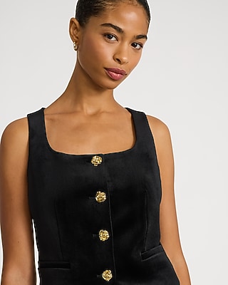 Velvet Square Neck Rose Button Cutaway Blazer Vest