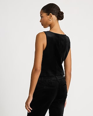 Velvet Square Neck Rose Button Cutaway Blazer Vest