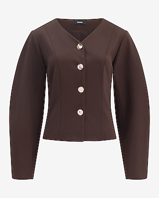 Collarless Barrel Sleeve Peplum Blazer Signature Ponte