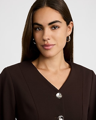 Collarless Barrel Sleeve Peplum Blazer Signature Ponte