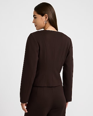 Collarless Barrel Sleeve Peplum Blazer Signature Ponte