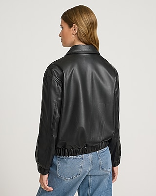 Faux Leather Zip Front Bomber Jacket | Express