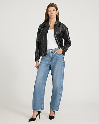 Faux Leather Zip Front Bomber Jacket | Express