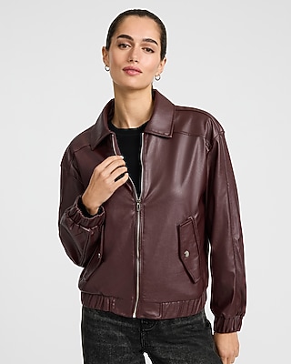 Faux Leather Zip Front Bomber Jacket | Express