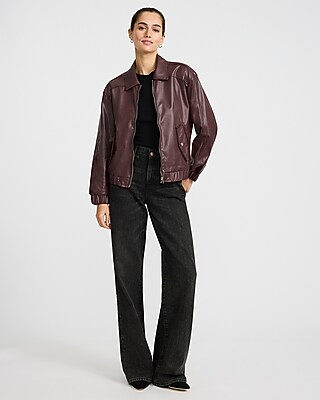 Faux Leather Zip Front Bomber Jacket | Express