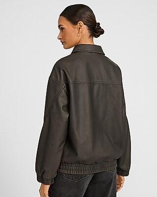 Faux Leather Oversized Front Zip Jacket - image 2