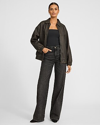 Faux Leather Oversized Front Zip Jacket - image 3