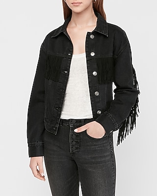 black denim jacket with tassels