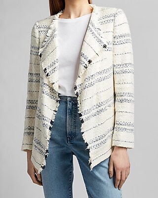 draped front puff sleeve boucle blazer