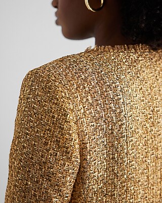 Metallic Tweed Fringe Trim Jacket | Express