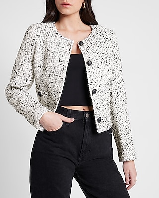 Black And White Cropped Tweed Jacket