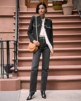 MILITARY JACKET WITH PIPING 7806850:PITCH BLACK:XS PETITE