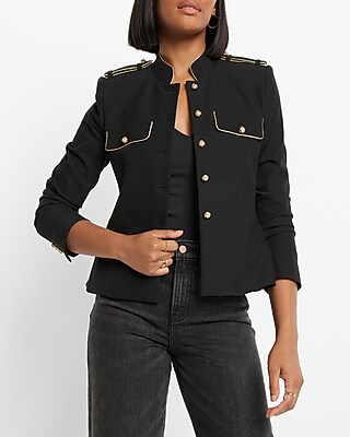 MILITARY JACKET WITH PIPING 7806850:PITCH BLACK:XS PETITE - thumbnail 4