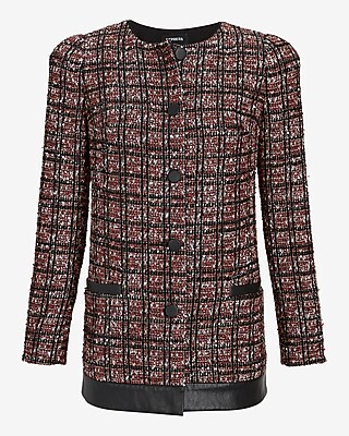 Metallic Plaid Tweed Jacket | Express