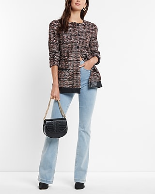 Metallic Plaid Tweed Jacket | Express