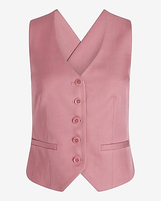 Linen-blend Button Front Cross Back Vest | Express