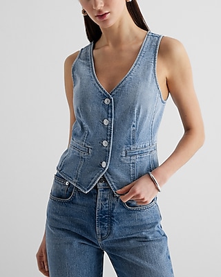 Metallic Button Front Halter Vest | Express