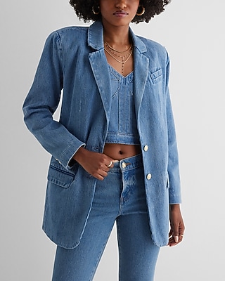 Denim Oversized Novelty Button Blazer Express