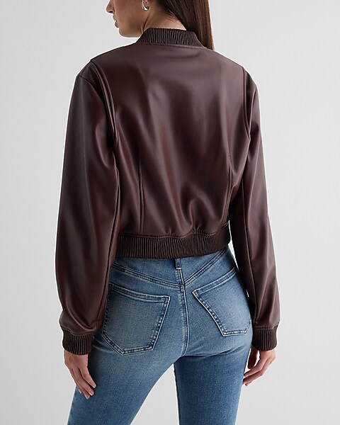 Cropped Leather Bomber Jacket For Women