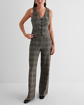 Editor Plaid Button Front Blazer Vest