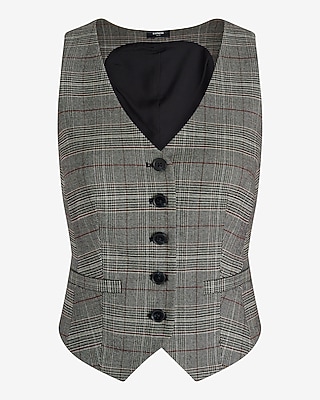 Editor Plaid Button Front Blazer Vest