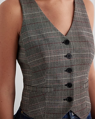Editor Plaid Button Front Blazer Vest