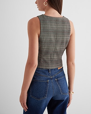 Editor Plaid Button Front Blazer Vest