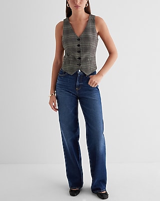 Editor Plaid Button Front Blazer Vest