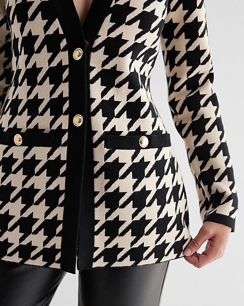 Houndstooth Sweater Jacket 78070132:pitch Black:xs | Express Houndstooth Sweater Jacket 78070132:pitch Black:xs | Express
