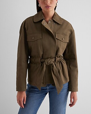 Twill Oversized Belted Utility Jacket | Express