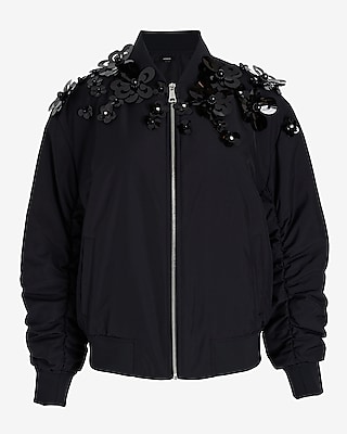 Floral Embellished Oversized Bomber Jacket