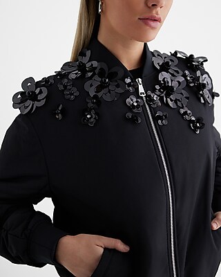 Floral Embellished Oversized Bomber Jacket