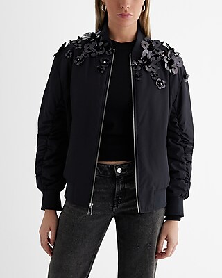 Floral Embellished Oversized Bomber Jacket