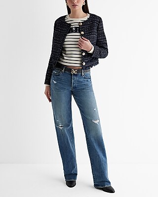 Metallic Tweed Fringe Novelty Button Jacket