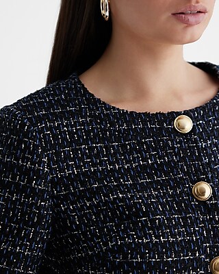 Metallic Tweed Fringe Novelty Button Jacket