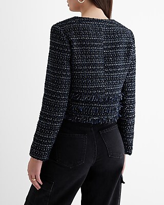 Metallic Tweed Fringe Novelty Button Jacket