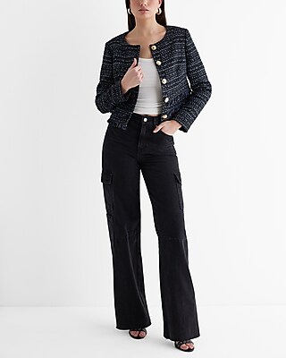 Metallic Tweed Fringe Novelty Button Jacket